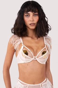 Felicity Hayward X PP Phoenix Blush Mesh And Satin Feather Bra