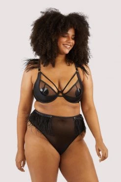 Felicity Hayward X PP Electra Black Mesh And Satin Feather Bra New In