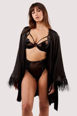Felicity Hayward X PP Sirus Black Satin And Feather Kimono New In