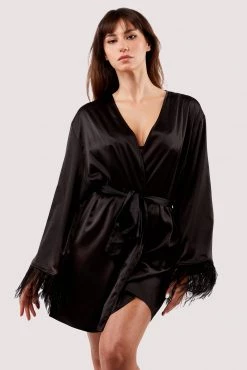 Felicity Hayward X PP Sirus Black Satin And Feather Kimono New In