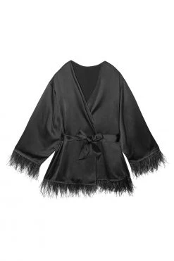 Felicity Hayward X PP Sirus Black Satin And Feather Kimono New In