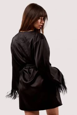 Felicity Hayward X PP Sirus Black Satin And Feather Kimono New In