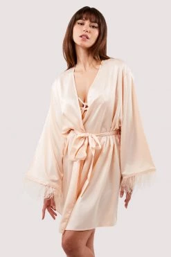 Felicity Hayward X PP Cassiopeia Blush Pink Satin And Feather Kimono New In