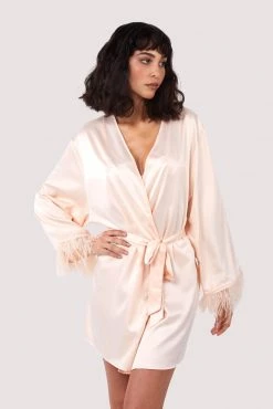 Felicity Hayward X PP Cassiopeia Blush Pink Satin And Feather Kimono New In