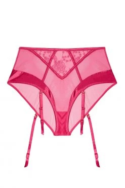 Felicity Hayward X PP New In Lyra Pink Embroidered High Waisted Suspender Brief