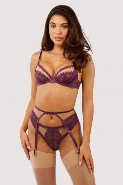 Felicity Hayward X PP Astrid Merlot Lace And Trim Cut Out Suspender New In