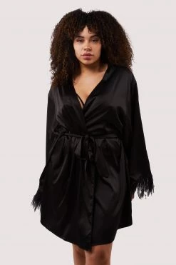 Felicity Hayward X PP Sirus Black Satin And Feather Kimono New In