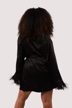 Felicity Hayward X PP Sirus Black Satin And Feather Kimono New In