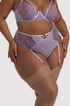 Playful Promises Curve Exclusive Knickers Mila Lilac Lace High Waisted Suspender Brief