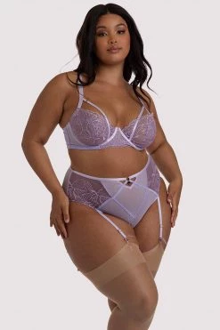 Playful Promises Curve Exclusive Knickers Mila Lilac Lace High Waisted Suspender Brief
