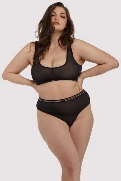 Playful Promises Curve Exclusive Chelsea Black Mesh Highwaist Brief Knickers