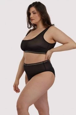 Playful Promises Curve Exclusive Chelsea Black Mesh Highwaist Brief Knickers