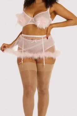 Playful Promises Curve Exclusive Marina Pink Feather Suspender Belt Suspenders