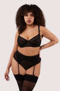 Playful Promises Curve Exclusive New In Presley Black Stripe And Lace Trim Suspender