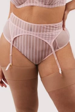 Playful Promises Curve Exclusive Presley Pink Stripe And Lace Trim Suspender