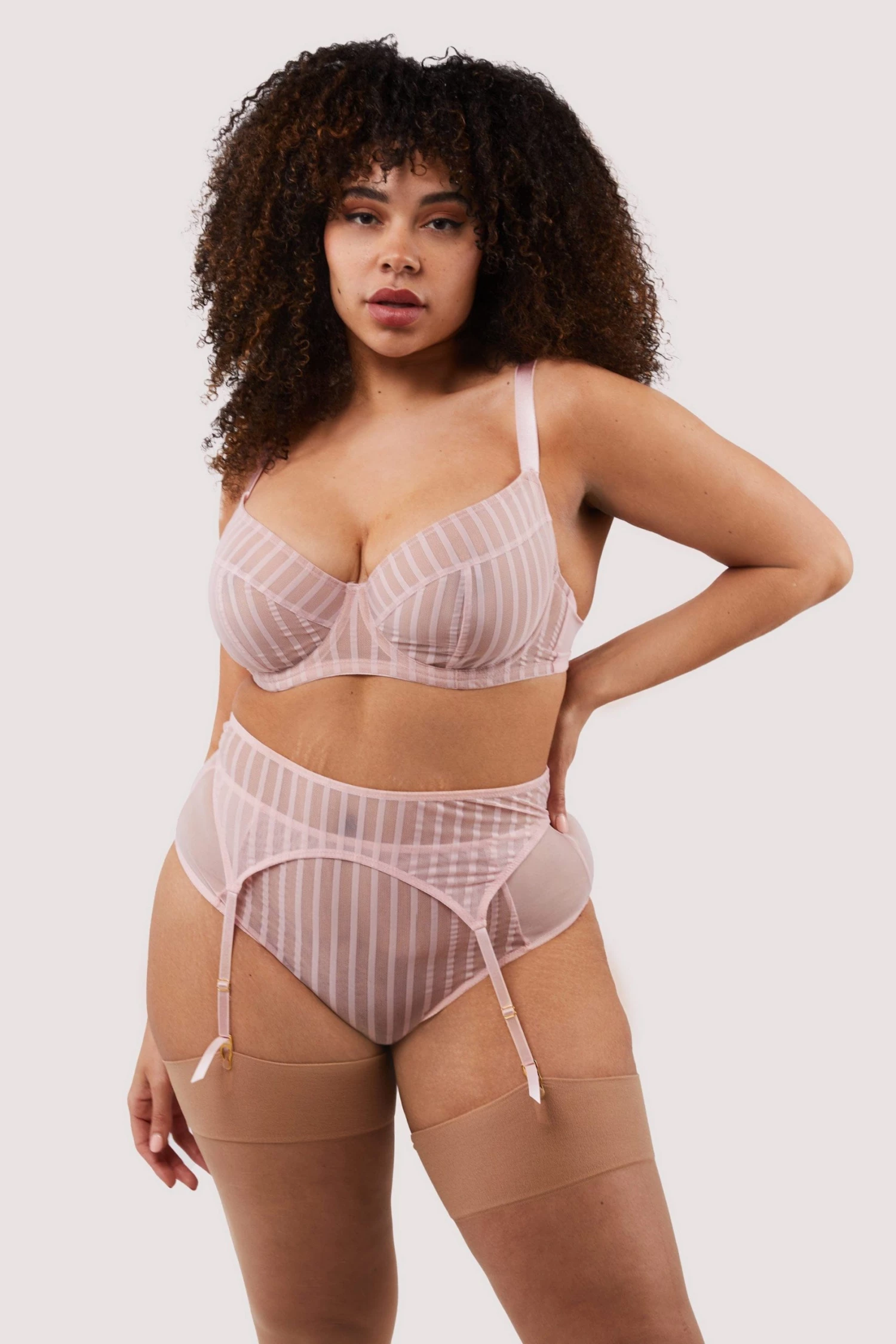 Playful Promises Curve Exclusive Presley Pink Stripe And Lace Trim Suspender 2 Playful Promises Curve Exclusive Presley Pink Stripe And Lace Trim Suspender