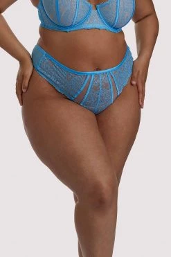 Playful Promises Curve Exclusive Peyton Blue Embroidery High Waist Thong Knickers