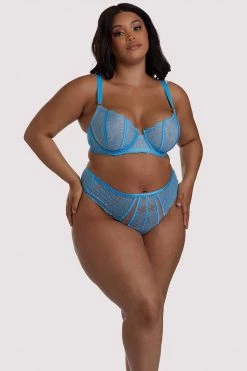 Playful Promises Curve Exclusive Peyton Blue Embroidery High Waist Thong Knickers