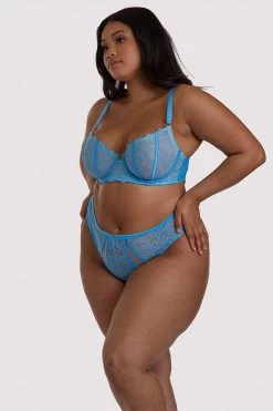 Playful Promises Curve Exclusive Peyton Blue Embroidery High Waist Thong Knickers