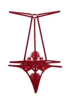 Hustler New In Cherry Wine Lace And Strap Harness Brief