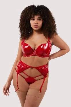 Hustler Maxine Red PVC Strap And Ring Detail Suspender New In
