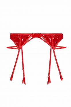 Hustler Maxine Red PVC Strap And Ring Detail Suspender New In