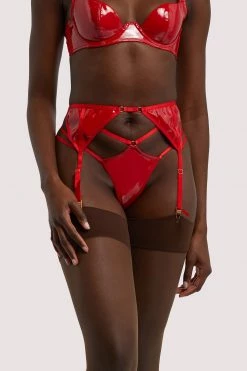 Hustler Maxine Red PVC Strap And Ring Detail Suspender New In