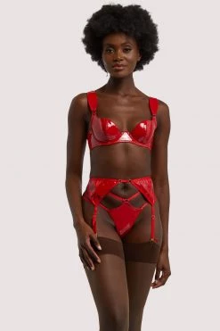Hustler Maxine Red PVC Strap And Ring Detail Suspender New In