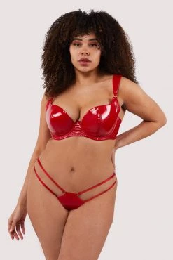 Hustler New In Maxine Red PVC Strap And Ring Detail Brief