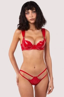 Hustler New In Maxine Red PVC Strap And Ring Detail Brief