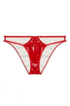 Hustler New In Maxine Red PVC Strap And Ring Detail Brief
