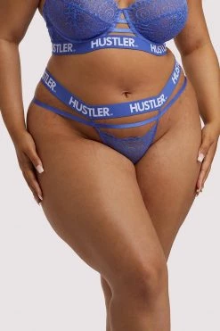 Hustler Branded Lace Blue Thong Knickers