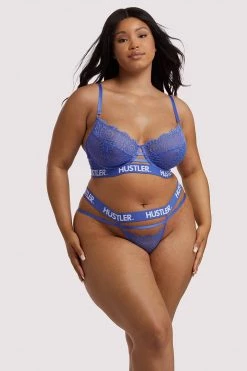 Hustler Branded Lace Blue Thong Knickers