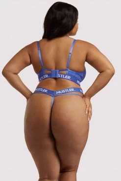 Hustler Branded Lace Blue Thong Knickers