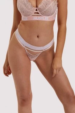 Hustler Knickers Branded Lace Baby Pink Thong
