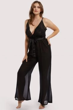 Hustler Belle Black Chiffon & Lace Jumpsuit