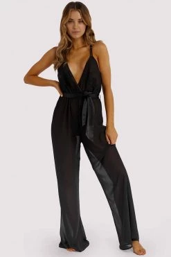 Hustler Belle Black Chiffon & Lace Jumpsuit