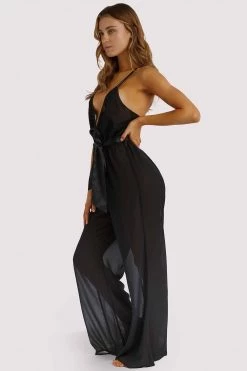 Hustler Belle Black Chiffon & Lace Jumpsuit