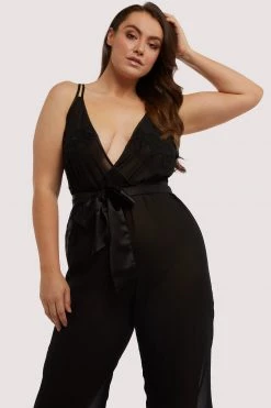 Hustler Belle Black Chiffon & Lace Jumpsuit