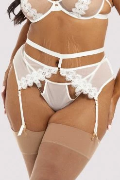 Hustler Esther White Lace Applique Suspender Belt