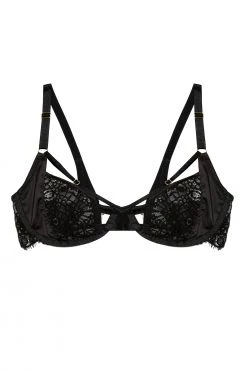 Hustler New In Reena Black Satin And Lace Cut Out Bra