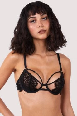 Hustler New In Reena Black Satin And Lace Cut Out Bra