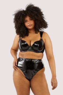 Hustler New In Maxine Black PVC Plunge Bra