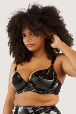Hustler New In Maxine Black PVC Plunge Bra