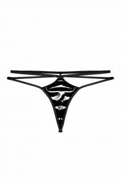 Hustler Maxine Black PVC Strap And Ring Detail Thong
