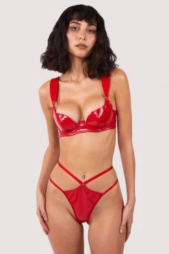 Hustler Maxine Red PVC Strap And Ring Detail Thong