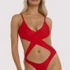 Hustler Red Wrap Cut Out Swimsuit Swimwear