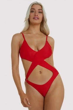 Hustler Red Wrap Cut Out Swimsuit Swimwear