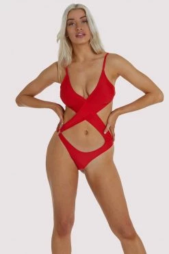 Hustler Red Wrap Cut Out Swimsuit Swimwear