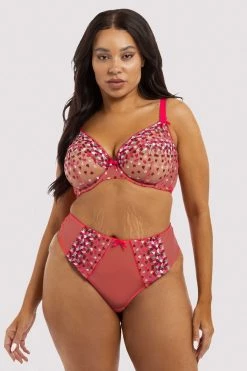 Playful Promises Free Sexy Summer Brief Cherry Embroidery Coral Highwaisted Thong